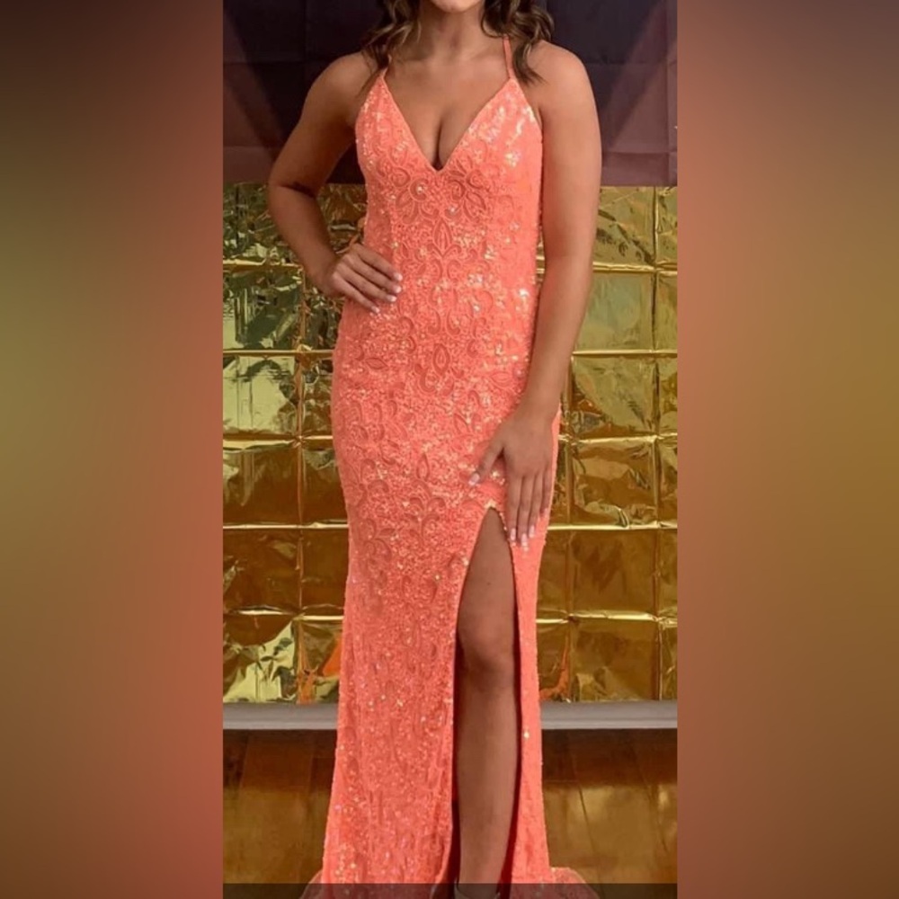 Primavera Couture 3295 Size 4 Prom Dress V Neckline Sequins Backless Slit.